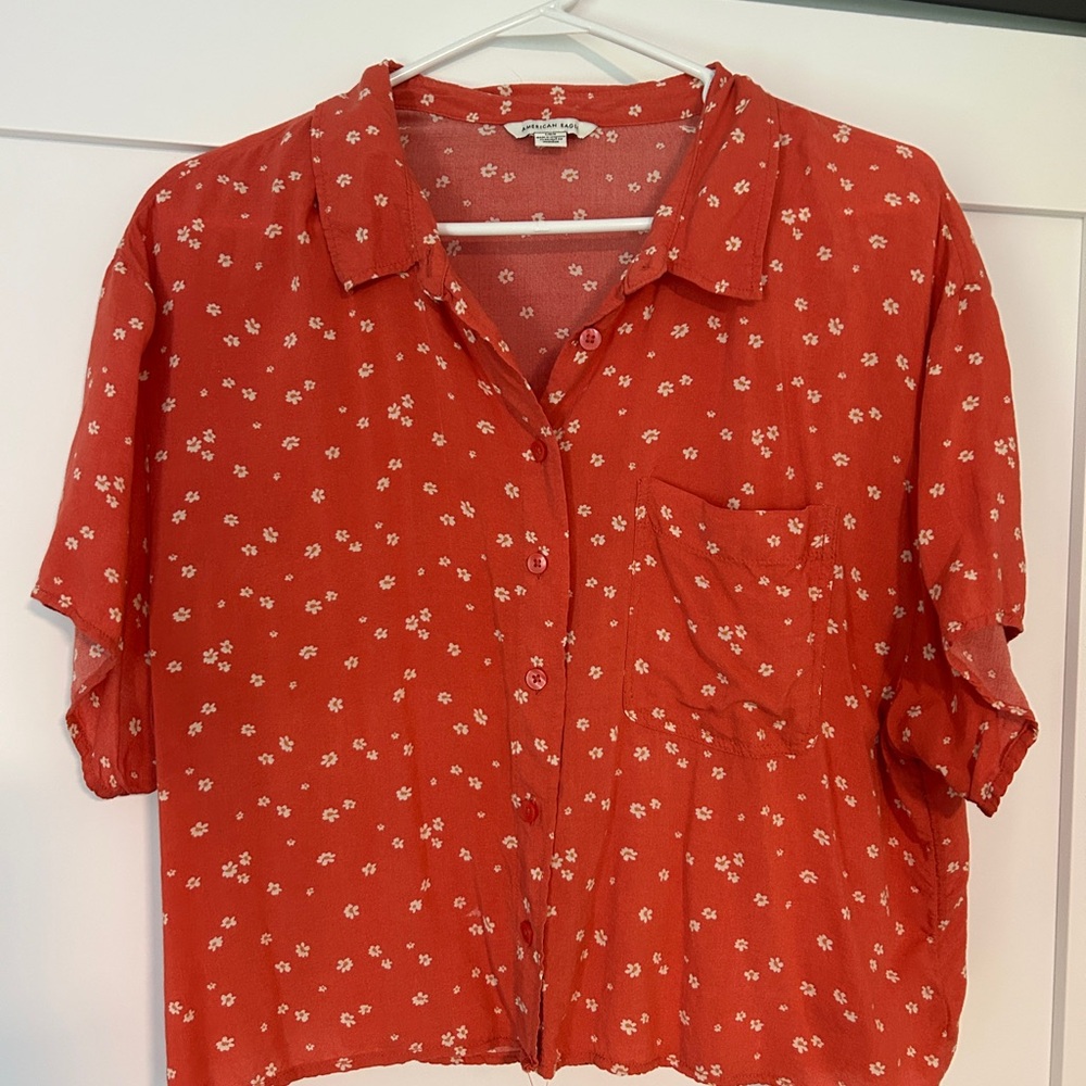 American Eagle Outfitters Orange Boxy Button Down Shirt